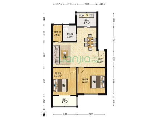 虎山社区孙权路 2室1厅1卫 77平方