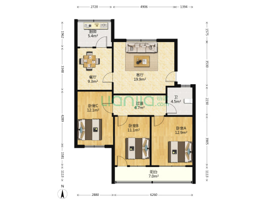 金海大厦农行宿舍 3室2厅1卫 110平方