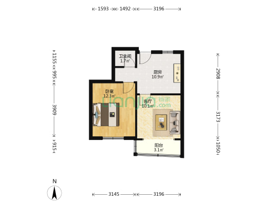 镇东新村 1室1厅1卫 47平方