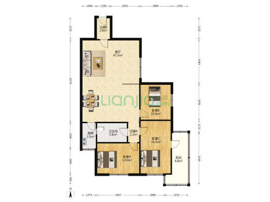 省人民银行 3室1厅1卫 145平方