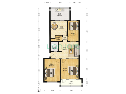 电业局住宅楼 3室2厅1卫 102平方
