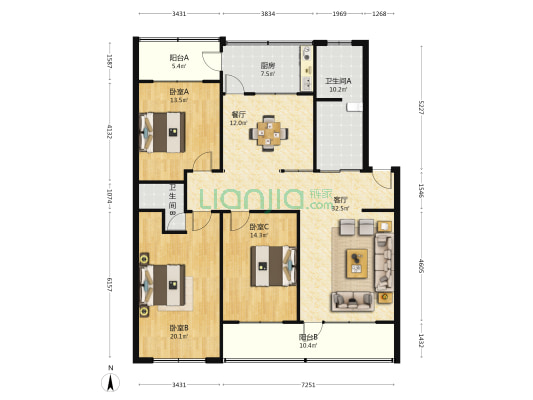 德盛园社区 3室2厅2卫 150平方