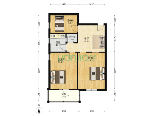 新三巷社区 3室1厅1卫 77平方