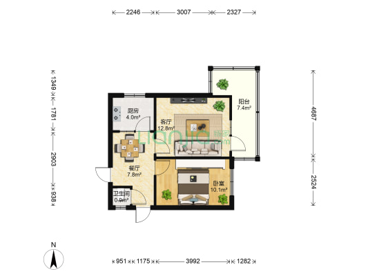 景星街123号 1室2厅1卫 58平方