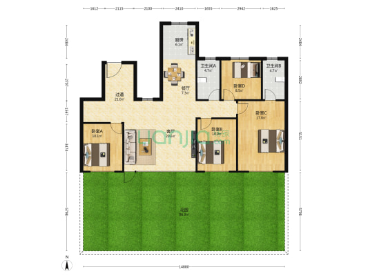 新东升润园 4室2厅2卫 152平方