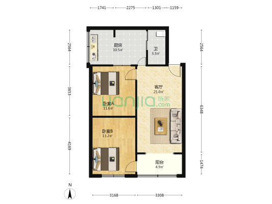 交通局宿舍 2室1厅1卫 78平方