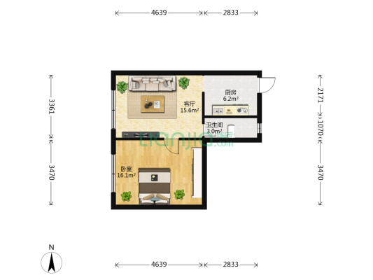 青年路商务楼 1室1厅1卫 45平方