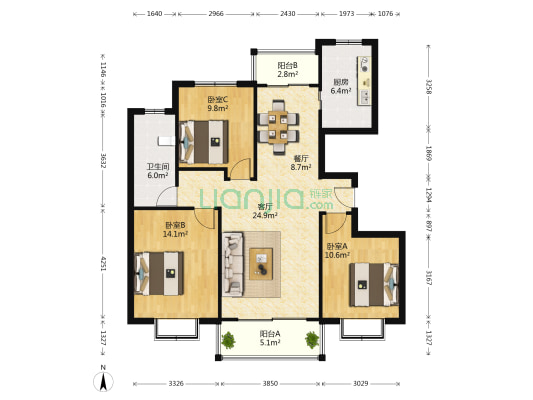 浦江天第苑 3室2厅1卫 127平方