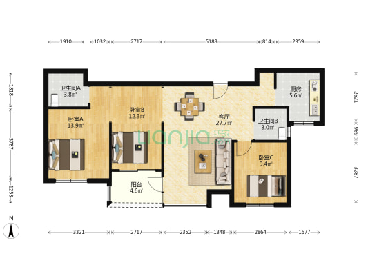 港海明珠花苑 3室1厅2卫 111平方
