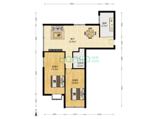 长城山海南苑 2室1厅1卫 103平方