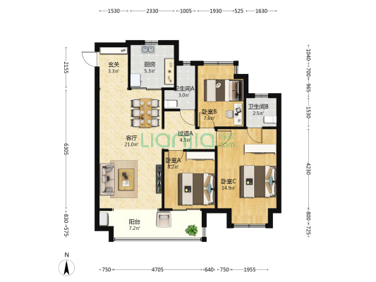 建发金玥湾 3室1厅2卫 104平方