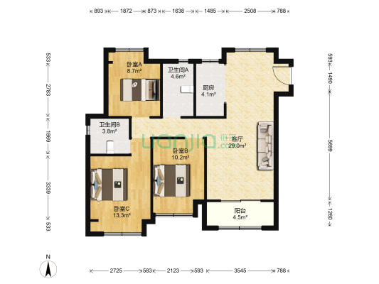 力高君御国际 3室1厅2卫 105平方