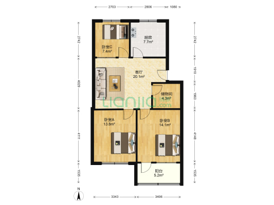 富都新村 3室1厅0卫 91平方