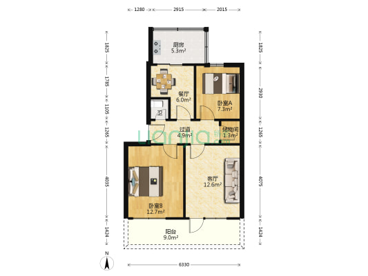 山汽改生活区 2室2厅1卫 70平方