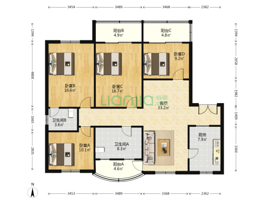 华盛新村 4室1厅2卫 154平方