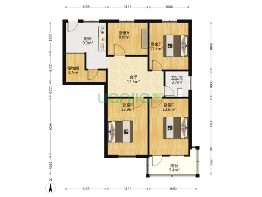 河西南38号 4室1厅1卫 97平方