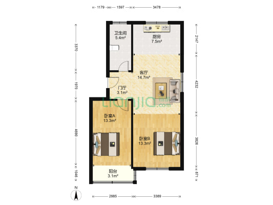 银桥小区 2室1厅1卫 84平方
