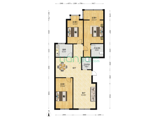 新天地广场 3室1厅2卫 136平方