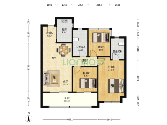 招商雍润府 3室1厅2卫 113平方