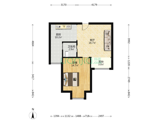 金海苑北区 1室1厅1卫 66平方