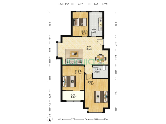 海信东山郡西区 3室1厅1卫 113平方
