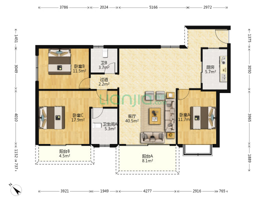 凤凰大厦 3室1厅2卫 139平方