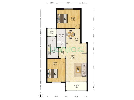 长阳新家 2室2厅1卫 99平方