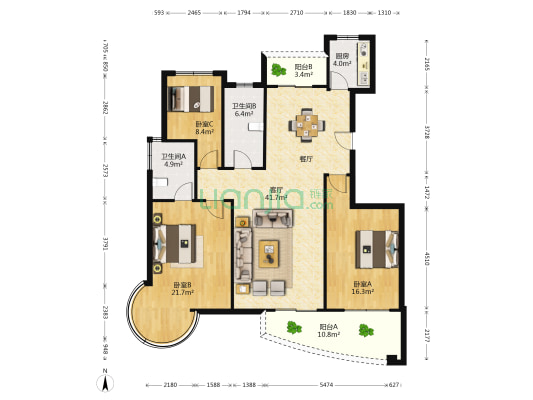 丰和新城南苑 3室1厅2卫 140平方