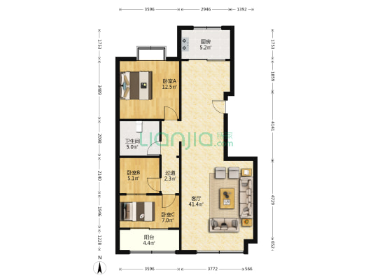 龙山东苑 3室1厅1卫 109平方