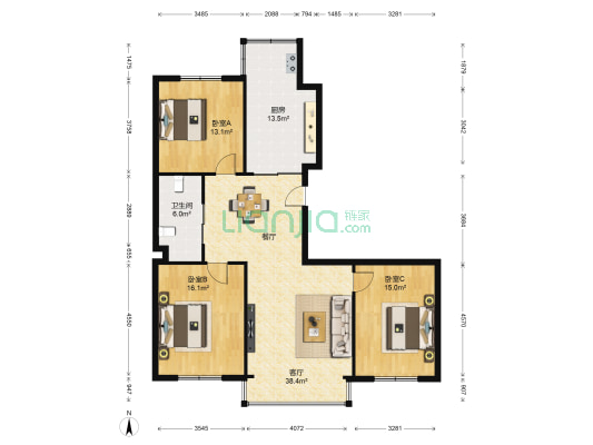 地环家园 3室1厅1卫 143平方