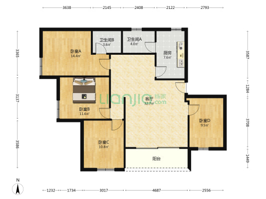 设计院综合楼 4室1厅2卫 118平方