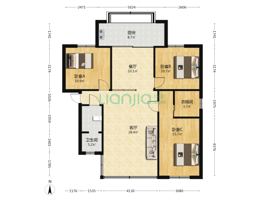 歆龙居 3室2厅1卫 94平方