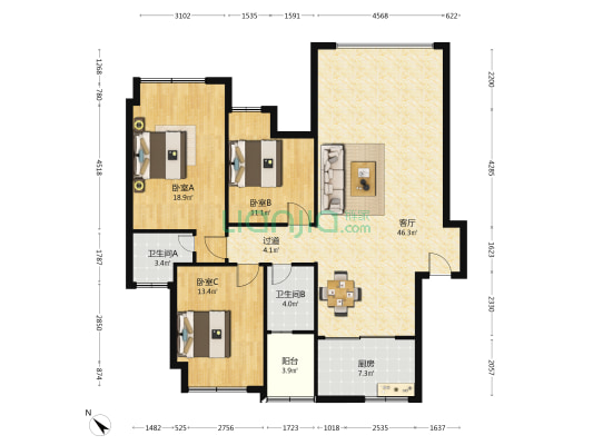 吉诺玉璟湾 3室1厅2卫 132平方