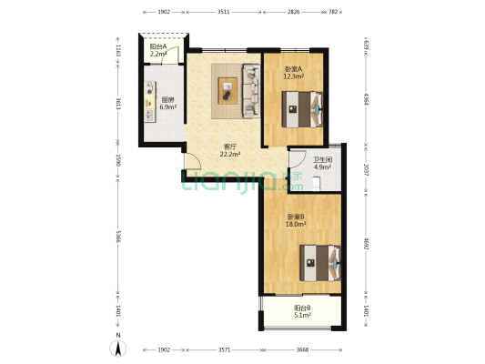 龙河华都 2室1厅1卫 96平方