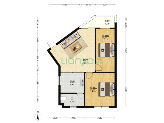 龙山里东 2室1厅1卫 77平方