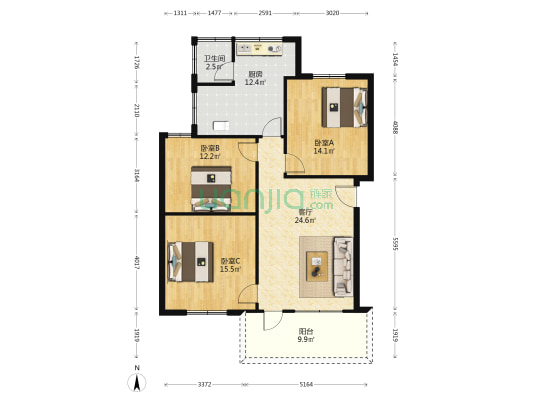 东江体育场 3室1厅1卫 100平方