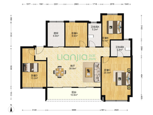 共耀华庭 4室1厅2卫 143平方