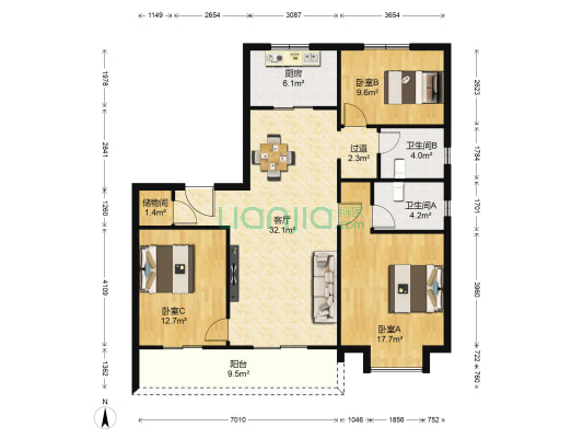 碧桂园月桂府 3室1厅2卫 124平方