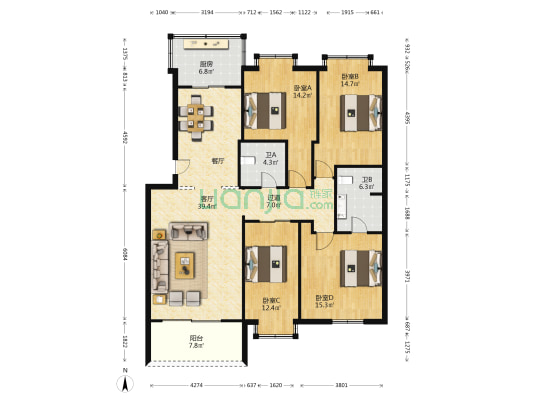 王庄荷园 4室1厅2卫 140平方