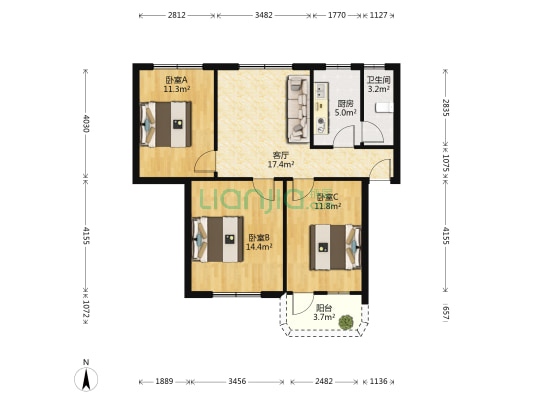 交通征费稽处宿舍 3室1厅1卫 75平方