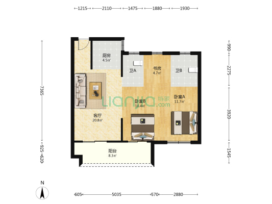 朋达名璟园 3室1厅2卫 89平方