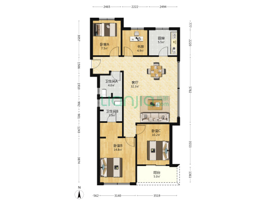听悦雅庭 4室1厅2卫 111平方