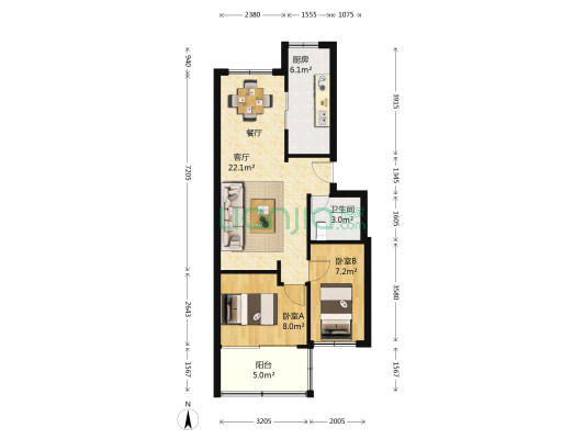 荷花塘 2室1厅1卫 62平方