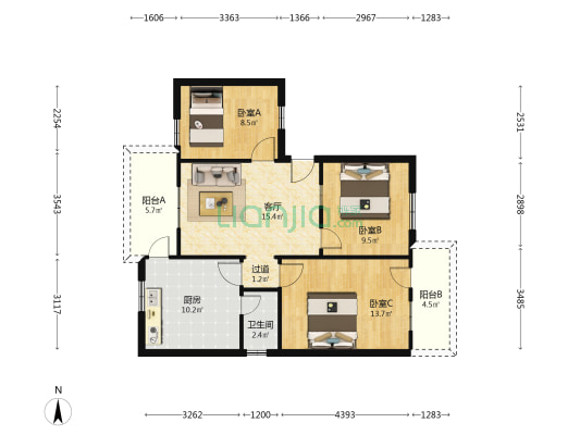 省饲料厂宿舍 3室1厅1卫 71平方