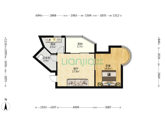 碧海蓝天三期 1室1厅1卫 60平方