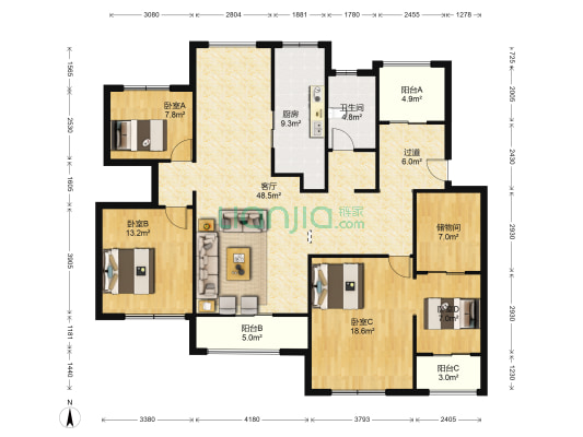 博园岚郡 4室1厅1卫 140平方