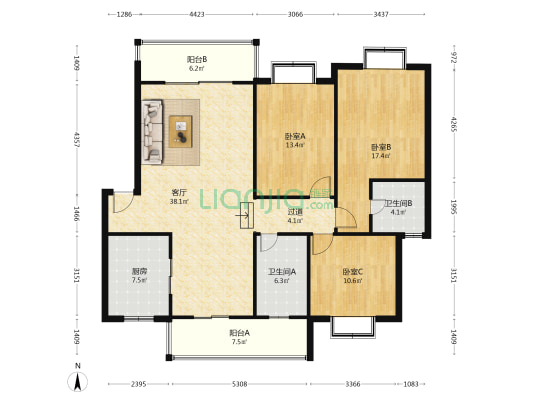 树仁居 3室1厅2卫 128平方