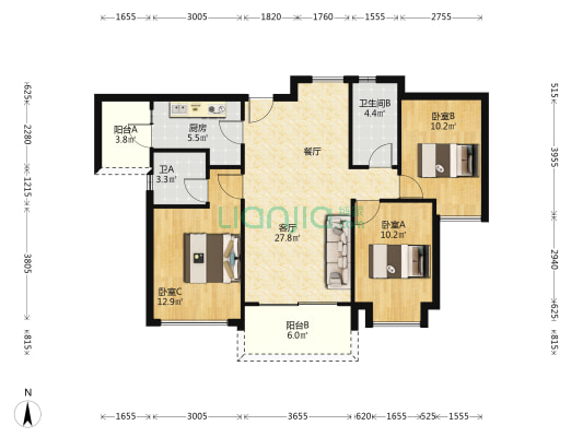 碧桂园御府 3室1厅2卫 104平方