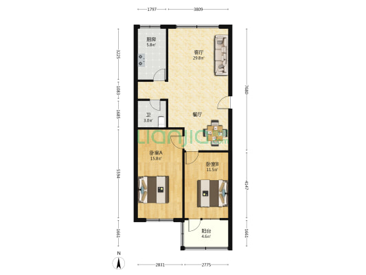 四平公寓 2室1厅1卫 87平方