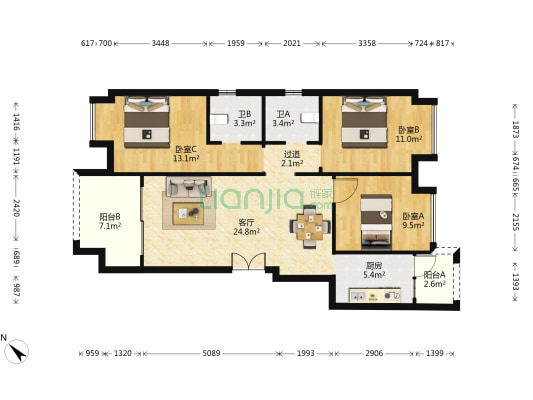泰德晟景台 3室1厅2卫 97平方